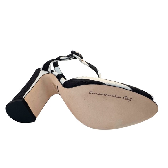 Dolce & Gabbana Peep Toe B/W Striped Brocade Fabric Sandals - Picture 4 of 13